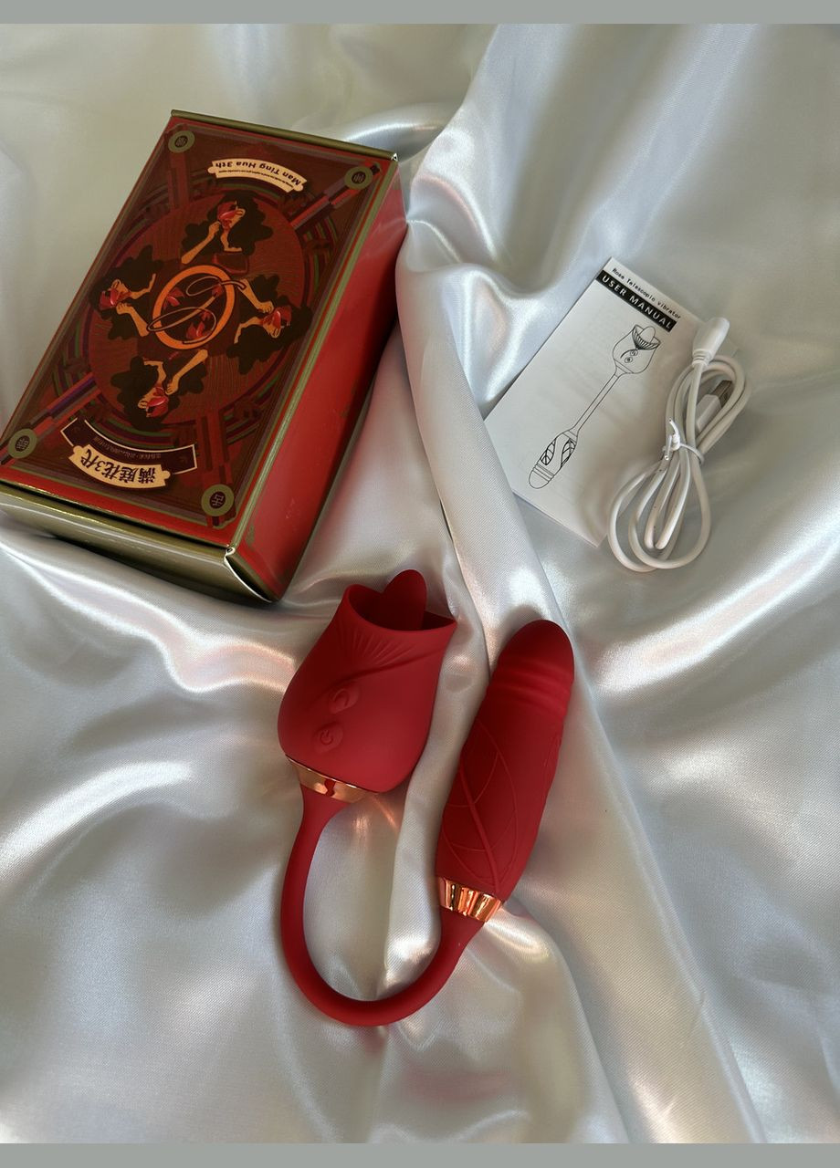 Вібратор двохсторонній Роза, язик стимулятор клітора і сосків, фаллоімітатор No Brand (340914351)