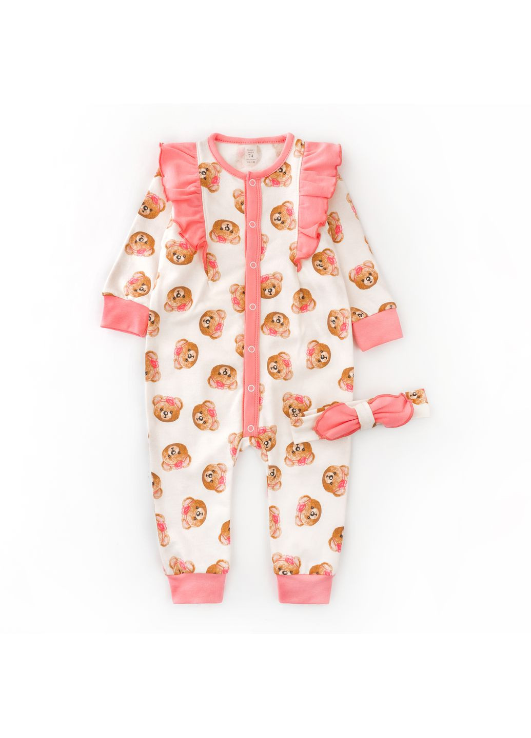 Чоловічок для дівчинки на кнопках з крильцями та пов'язкою з ведмедиками Girl Bears Рожевий dexter's (362617437)