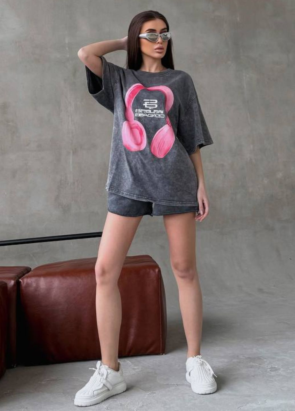 Базова повсякденна оверсайз футболка варенка з принтом та рукавами до ліктя Allthings - (344448281)