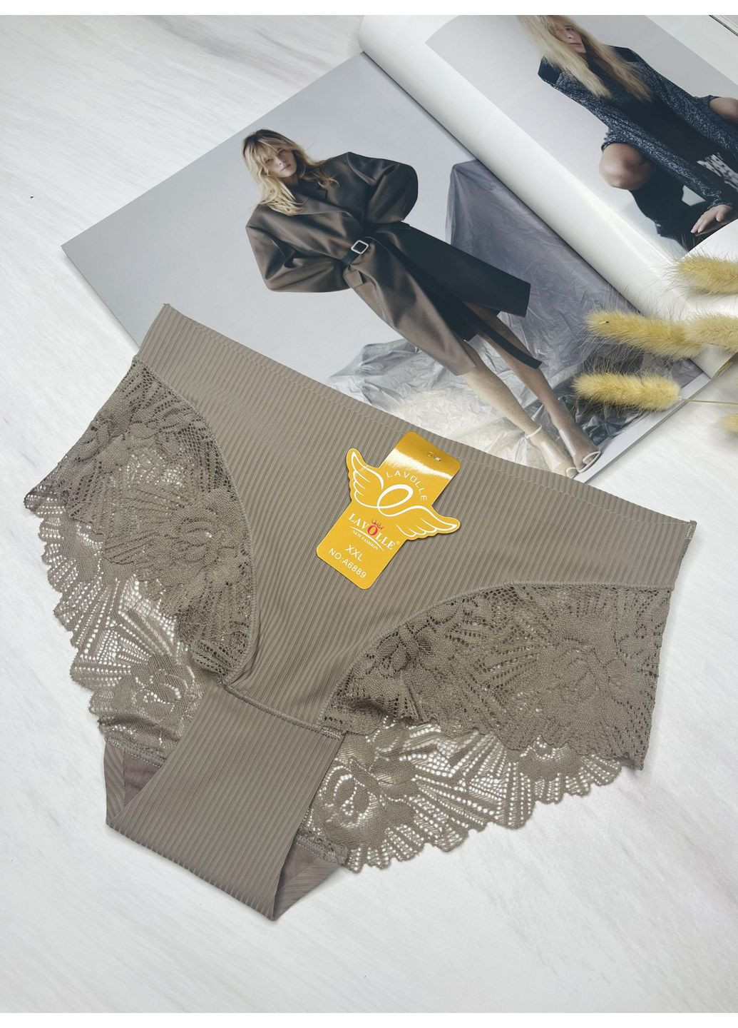 Трусики в рубчик з мереживом Lavolle (355803569)