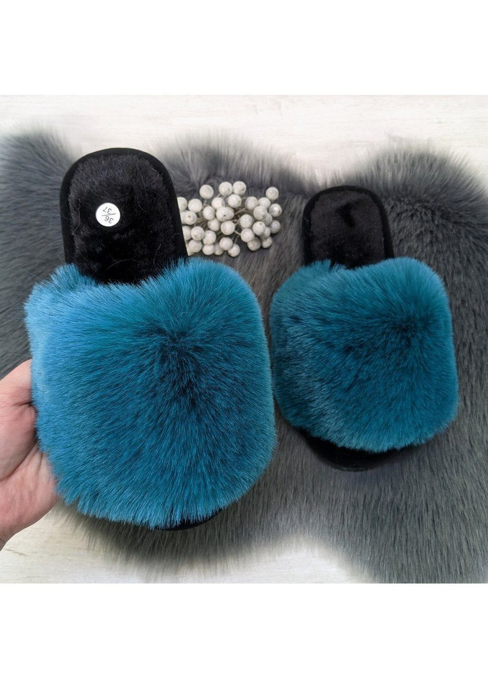 Бирюзовые тапочки женские меховые Lion