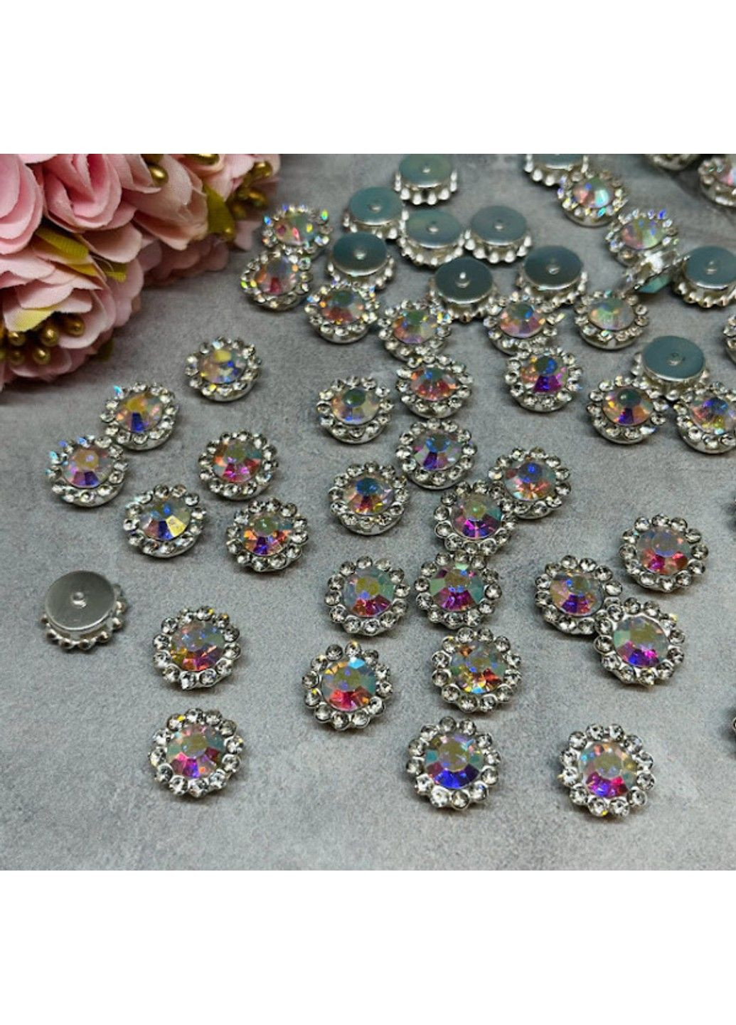 Пришивной декор в металлической оправе 12 мм-, Стразы-прозрачные\хамелеон, шт No Brand (311224371)