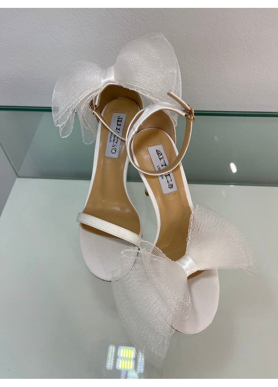 Белые свадебные босоножки белые сатин с шифоновыми бантами 8см. No Brand с бантом