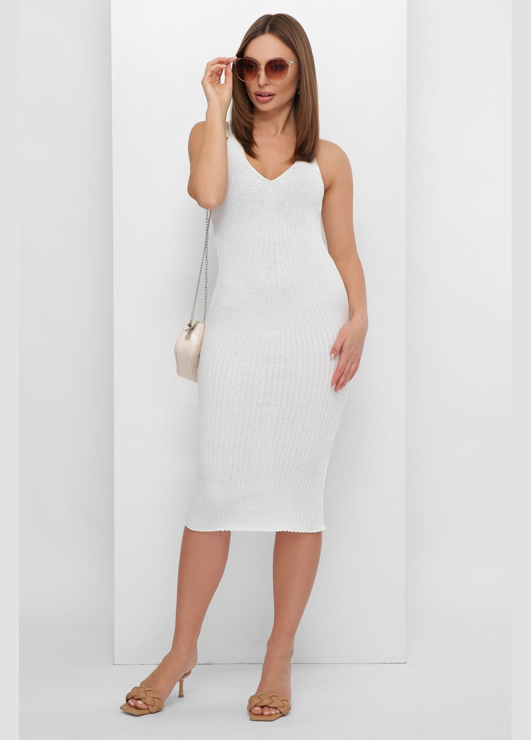 Молочное повседневный женское летнее вязаное платье резинка (-platxe-189) MarSe