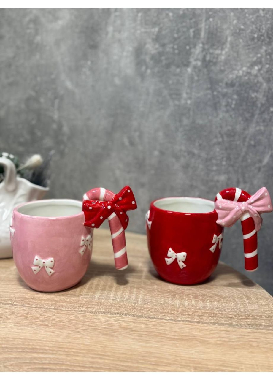 Набір кружок Льодяник керамічна 400 мл 2 шт Червоний Розовий No Brand (370606507)