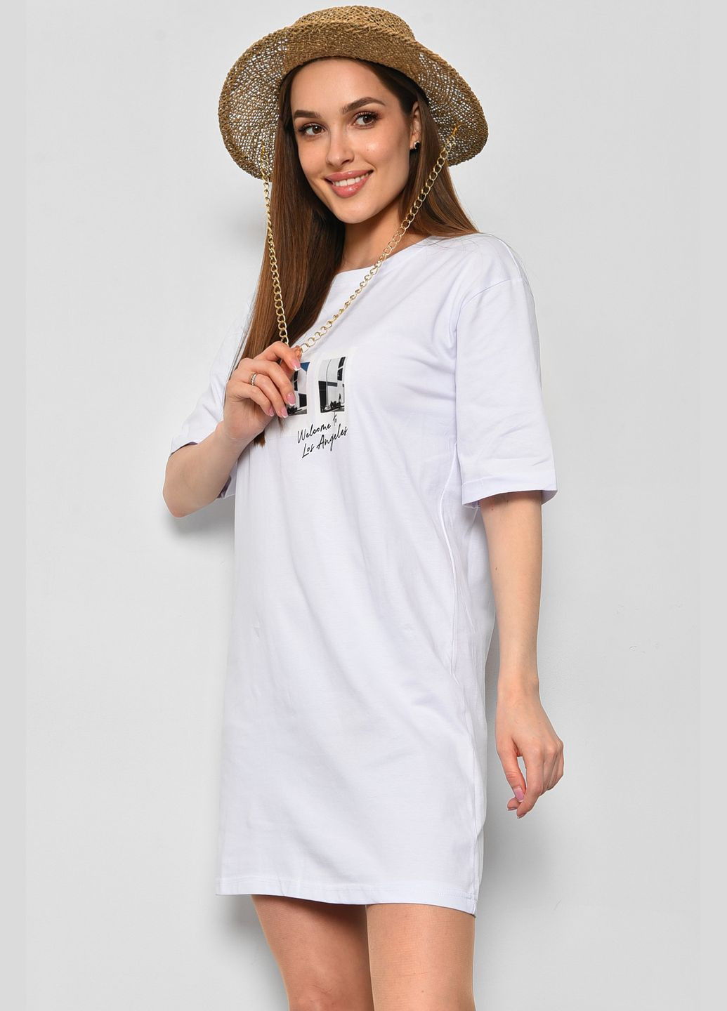 Жіноча туніка з тканини лакоста білого кольору. Let's Shop (290839517)