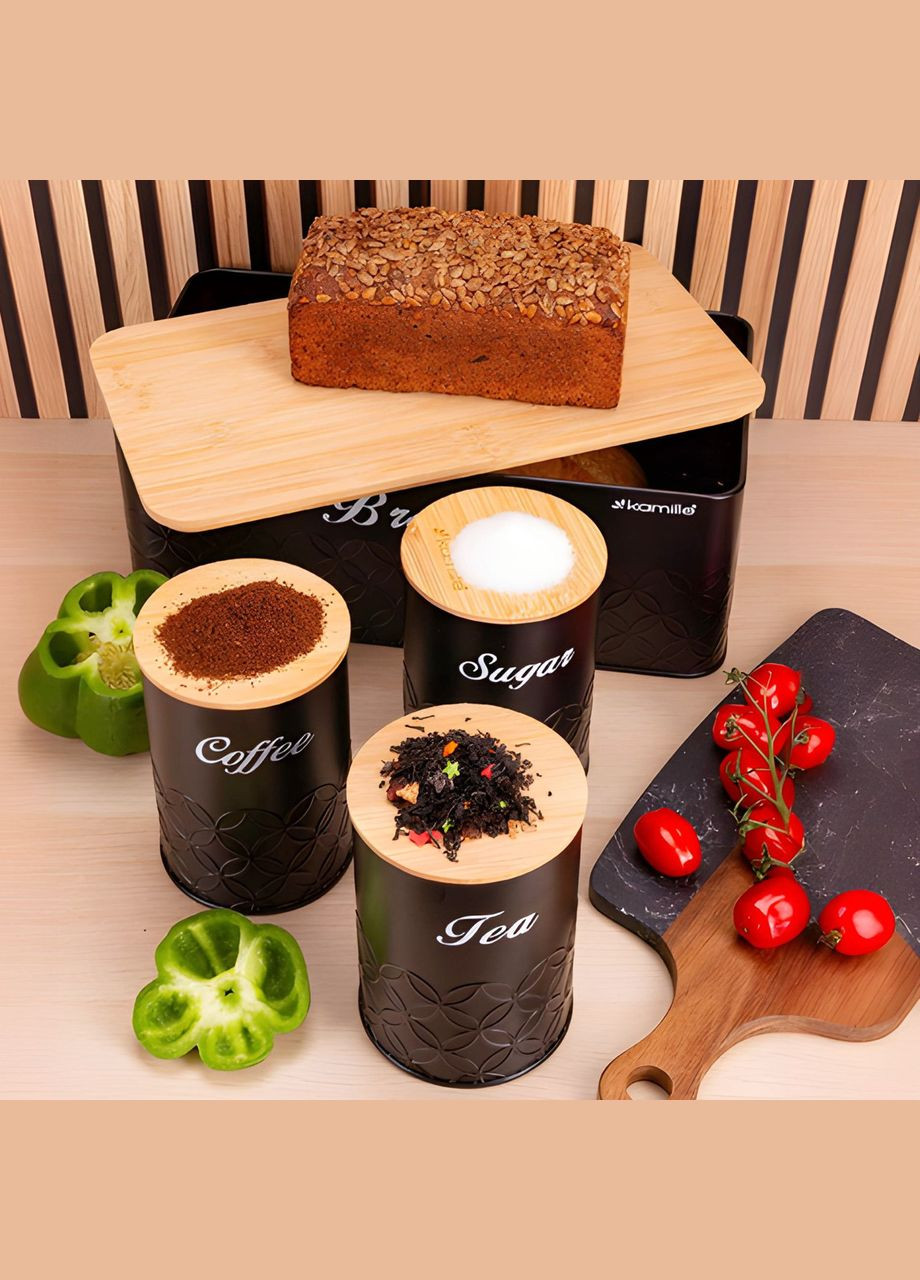 Хлебница с рельефом и контейнерами черная KM-1127 Kamille (341537462)