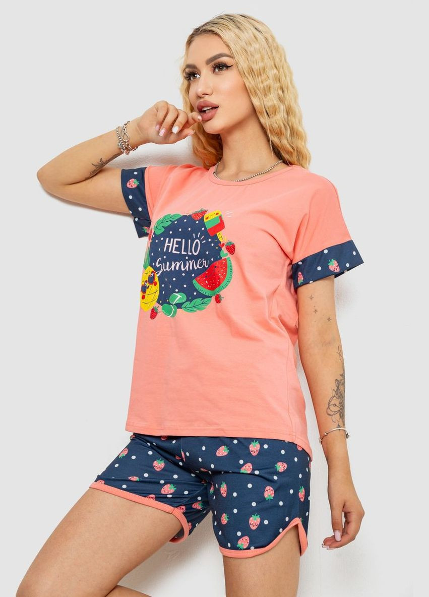 Персикова піжама жіноча з принтом Ager 243R3044-1