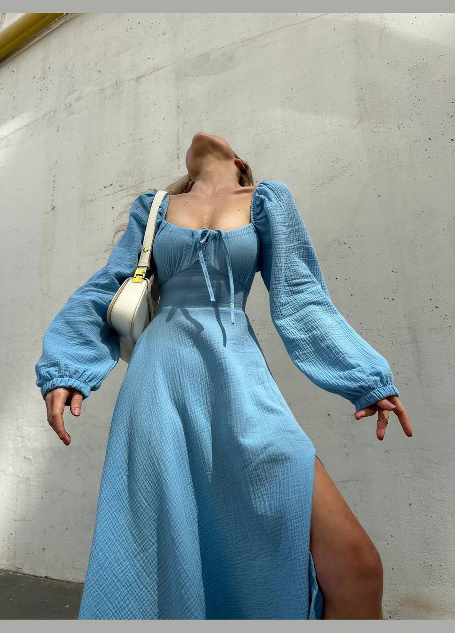 Голубое женское платье из муслина цвет голубой р.42/44 449193 New Trend