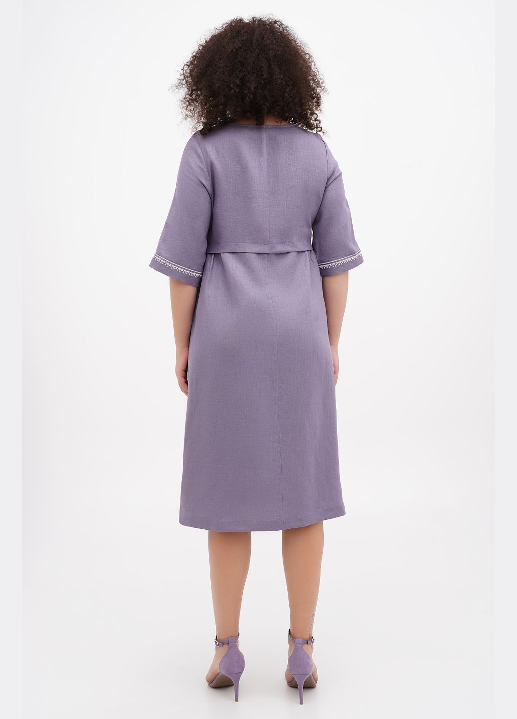 Коричнева вишита лляна сукня з квітковим геометричним орнаментом мірося великі розміри (plus size)., р., код 0409/60/1318 ГАЛЕРЕЯ ЛЬОНУ