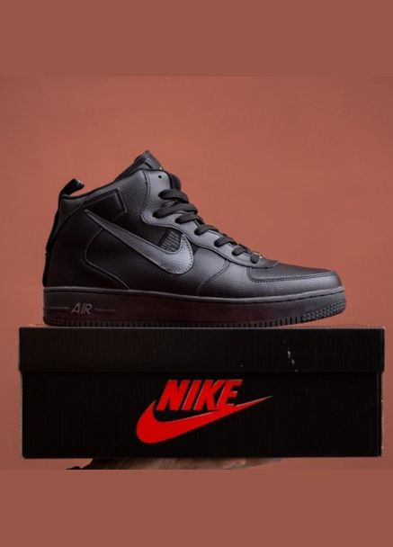 Черные зимние кроссовки зимние мужские nike air force 1 utiliti winter high black fur | найк аир форс 1 высокие черные с мехом No Brand