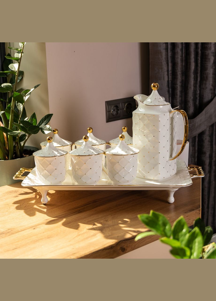 Чайный сервиз на 6 персон, с заварочным чайником, белый. Yiwu (331784496)