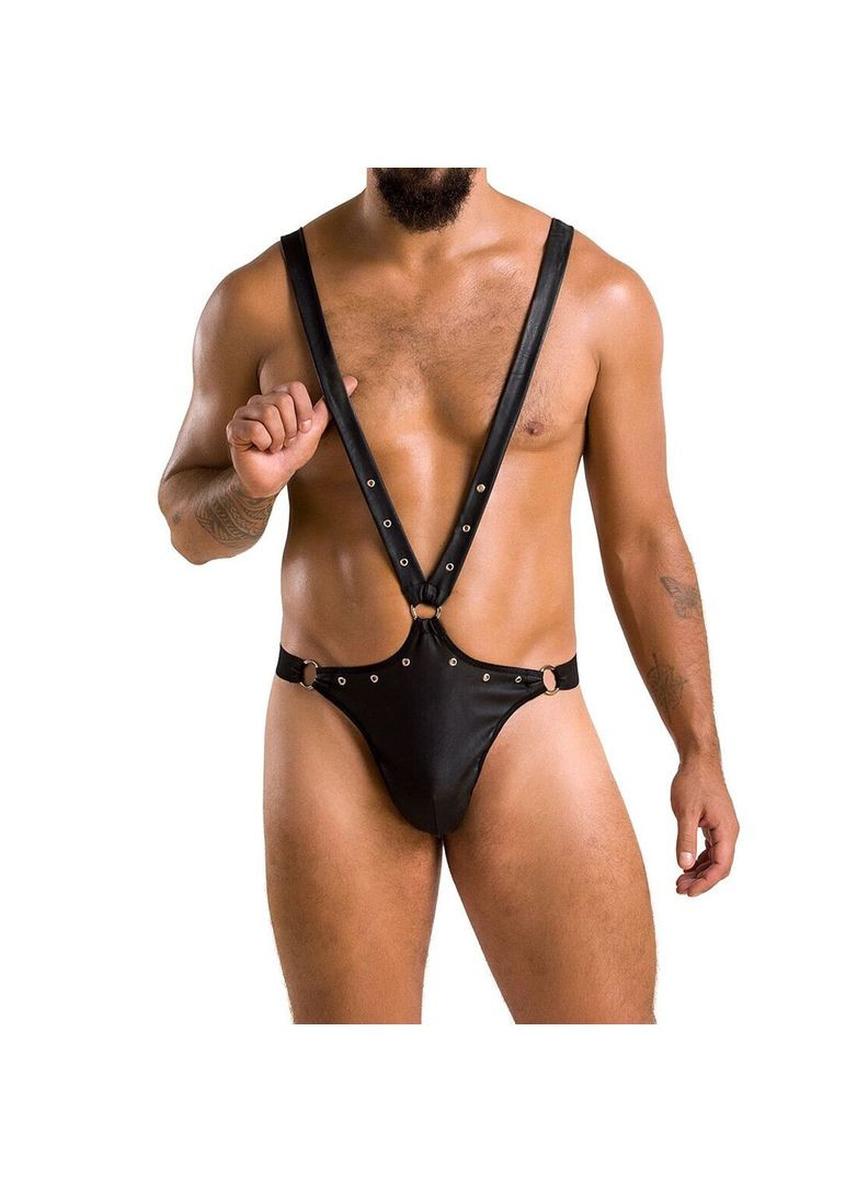 Чоловіче боді з люверсами 028 HARRY L/XL Black, екошкіра, на шлейках Passion (369952023)