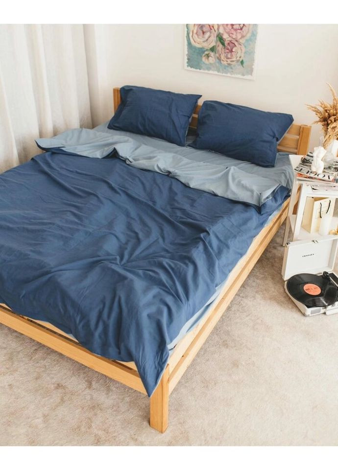 Постельное белье двуспальное Home Вареный хлопок 20481 180х215 см синяя с голубым DUSHKA (327790614)