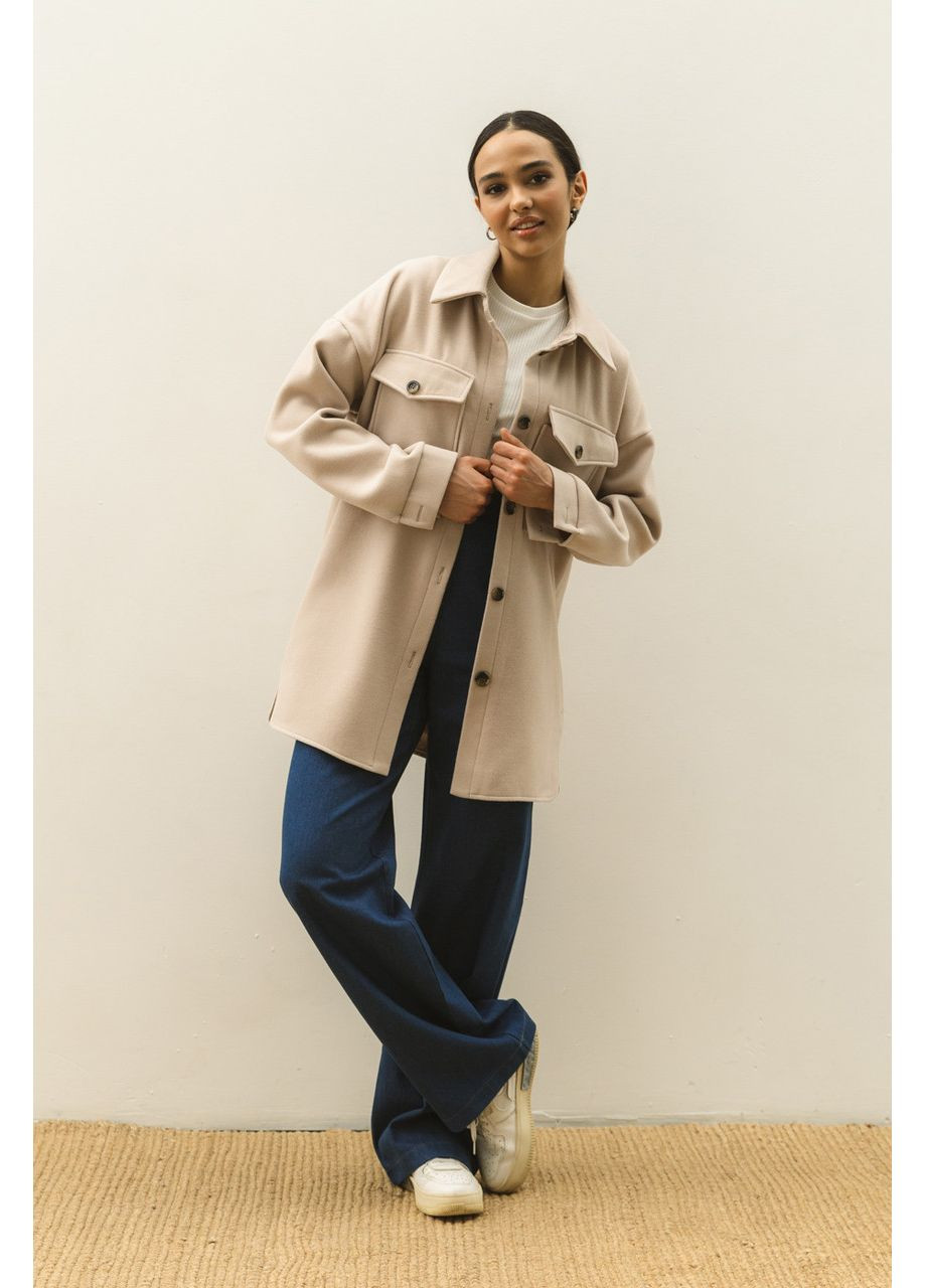 Бежеве демісезонне Бежеве пальто-сорочка із кашеміра Seventeen