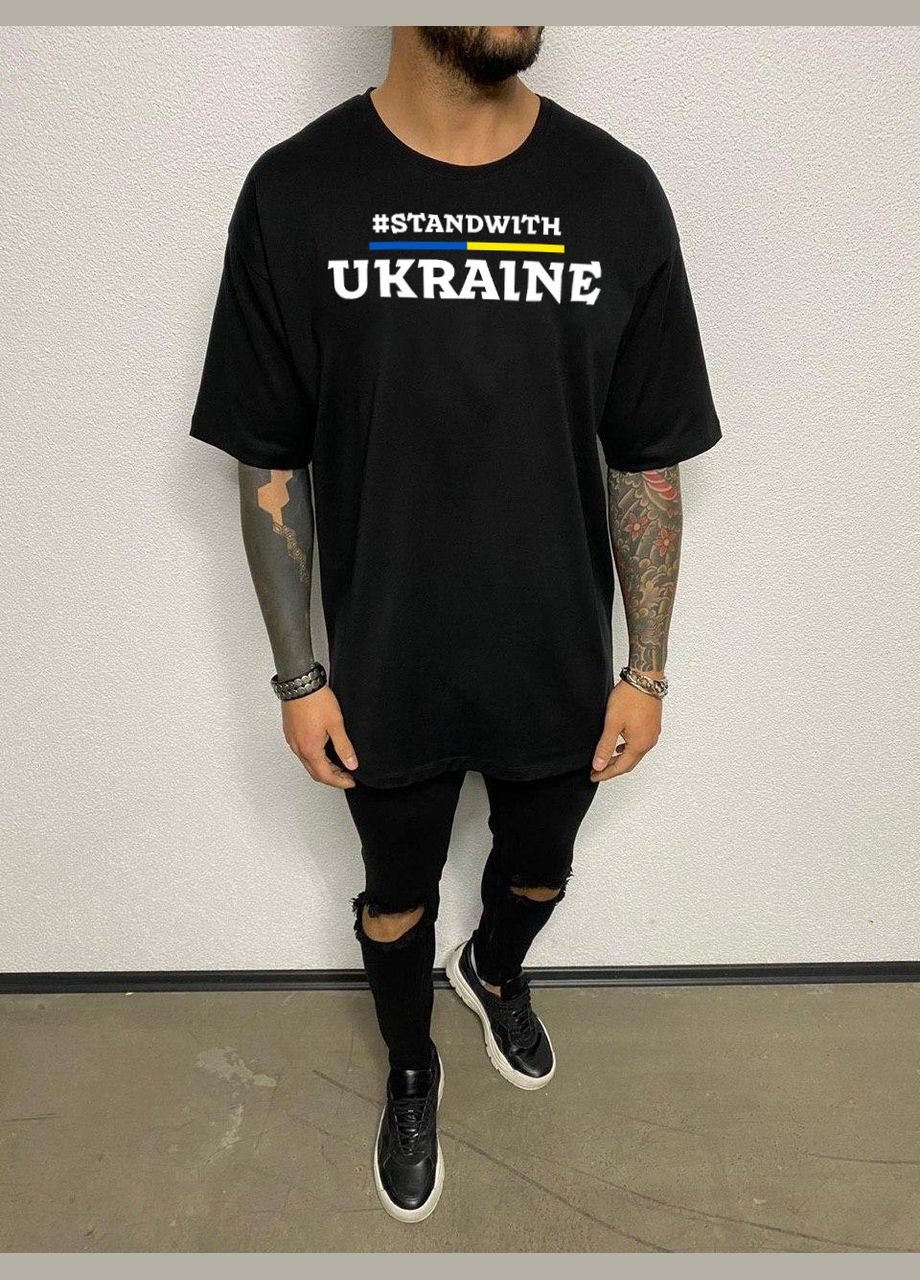 Комбінована чорна літня легка чоловіча оверсайз футболка з принтом No Brand