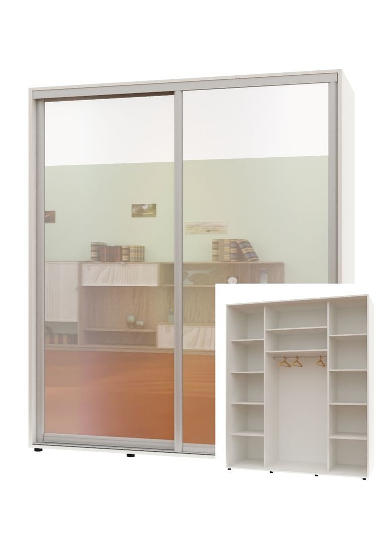 Шафа-купе дводверна 170*60*240 см Білий 2 двері Дзеркало Максі Комфорт Меблі (360455779)
