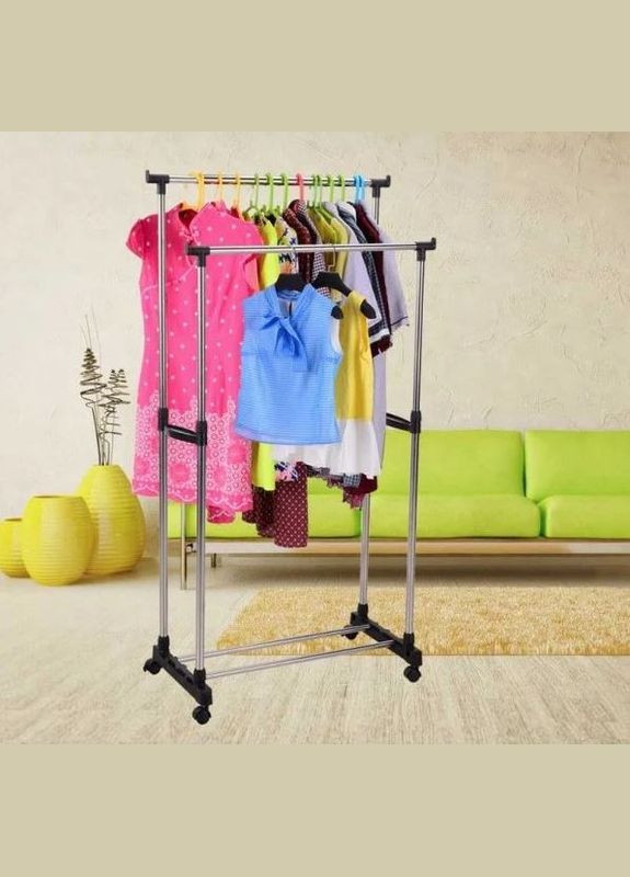 Универсальная Прочная Двойная напольная передвижная стойка для одежды Double-Pole напольная No Brand (316093158)