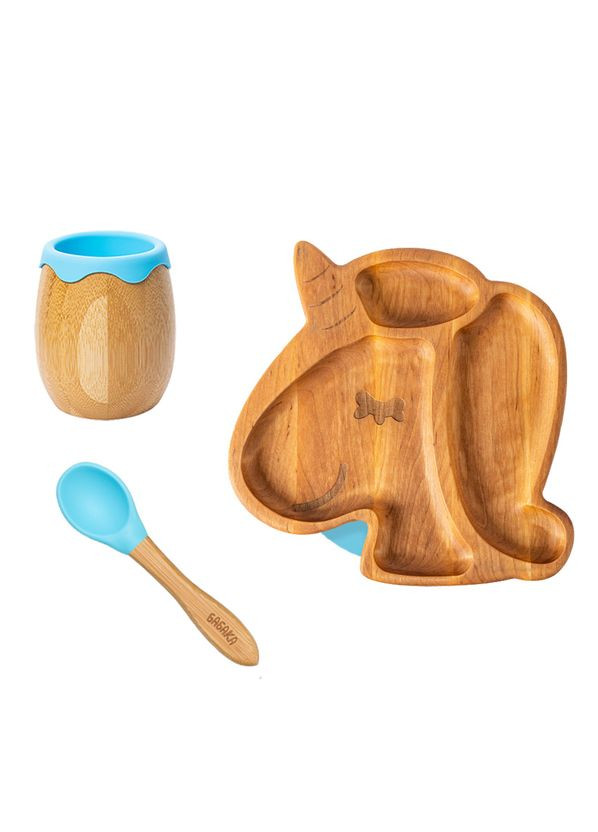 Набір дитячого посуду 3в1 Єдиноріжка Коричнево-блакитний 3 шт (3102209) Бабака (327053454)