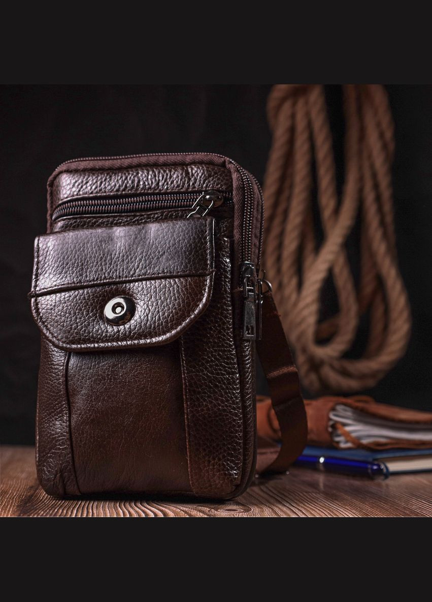 Компактная мужская сумка на пояс из натуральной кожи Vintage с несколькими карманами коричневая (sku_22141) No Brand (328922651)