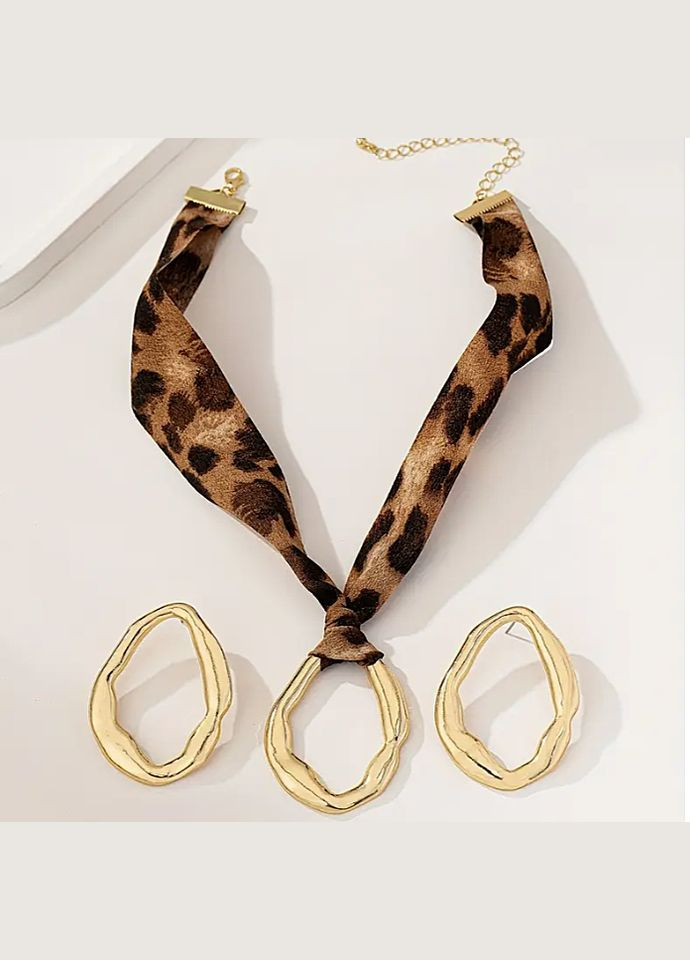Комплект бижутерии Чокер кулон и сережки Леопардовый No Brand (347250583)