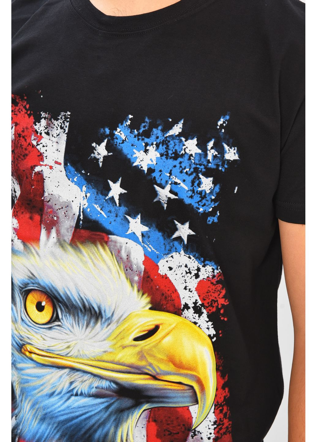 Чорна футболка чоловіча чорного кольору з принтом Let's Shop