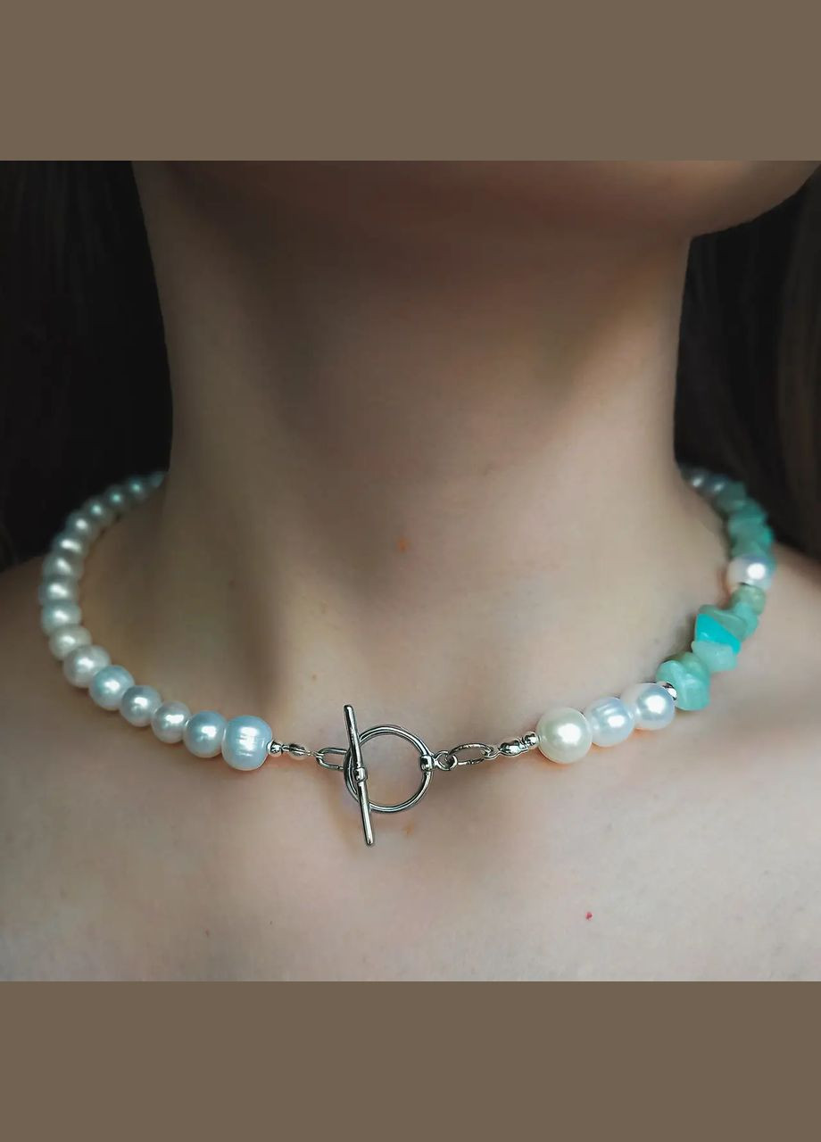 Чокер натуральный Амазонит, Жемчуг, гипоаллерген.фур-ра цвета серебро, замок Тогл d-10мм+- L-40см No Brand амазонит, жемчуг (культивированный) латунь серебро (300781151)