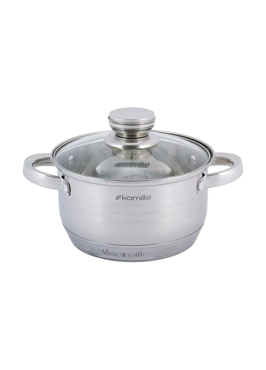 Набор кастрюль из нержавеющей стали 6 предмета для индукции и газа (1.5л, 2.0л, 3.0л) KM- hjk Kamille 4915 (360880079)