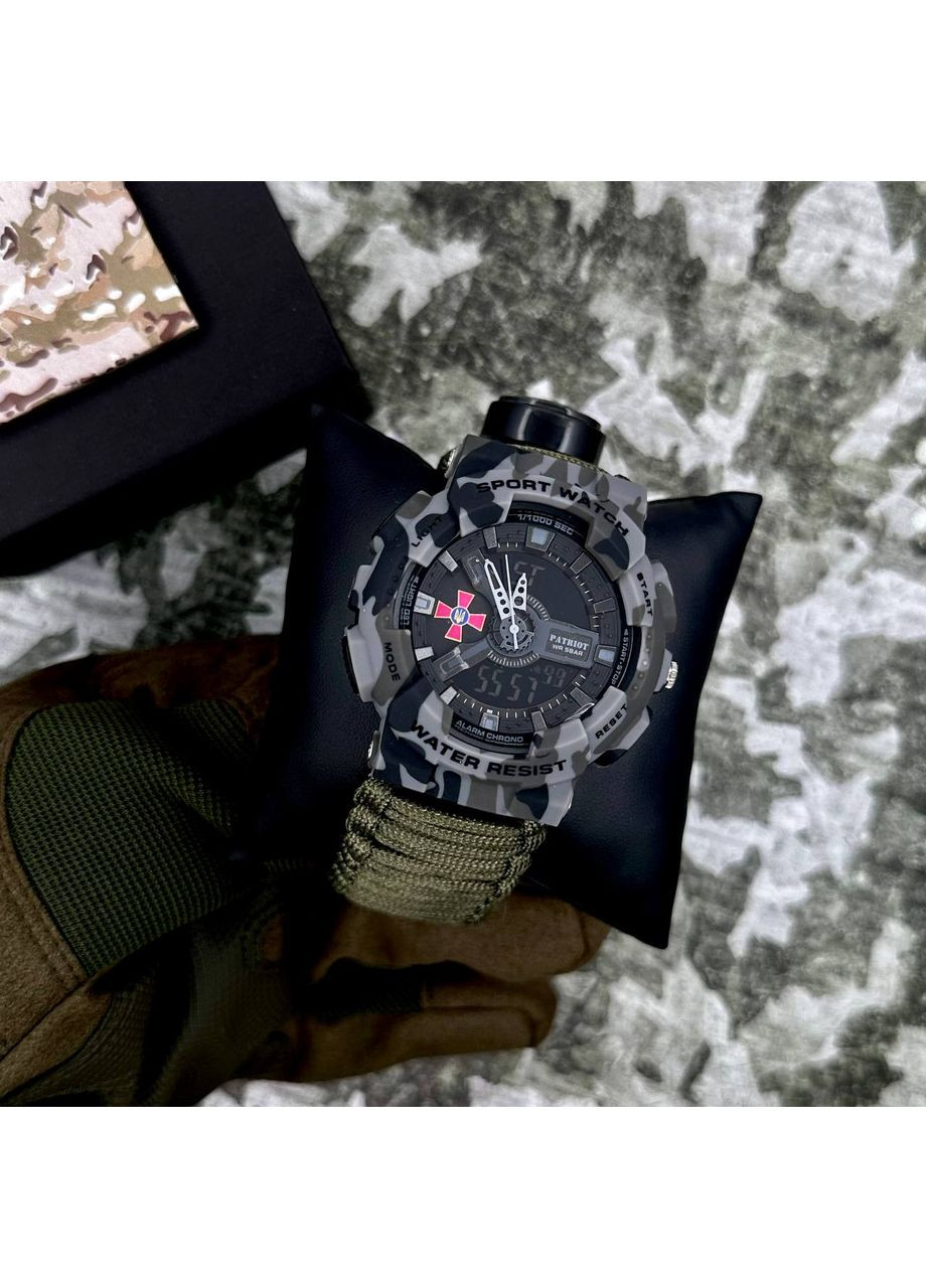 Наручний годинник сірий камуфляж паракордовий ремінець для чоловіків спортивні кварцові ProDobro (367265175)