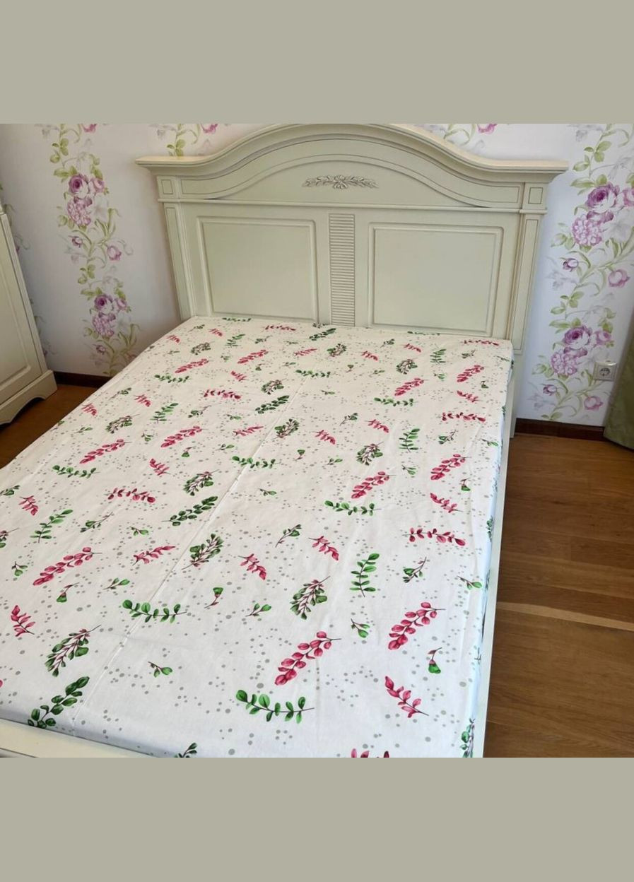 Простирадло на резинці 140х200 молочне Листочки Бязь Голд PR314 Ananasko (316605659)