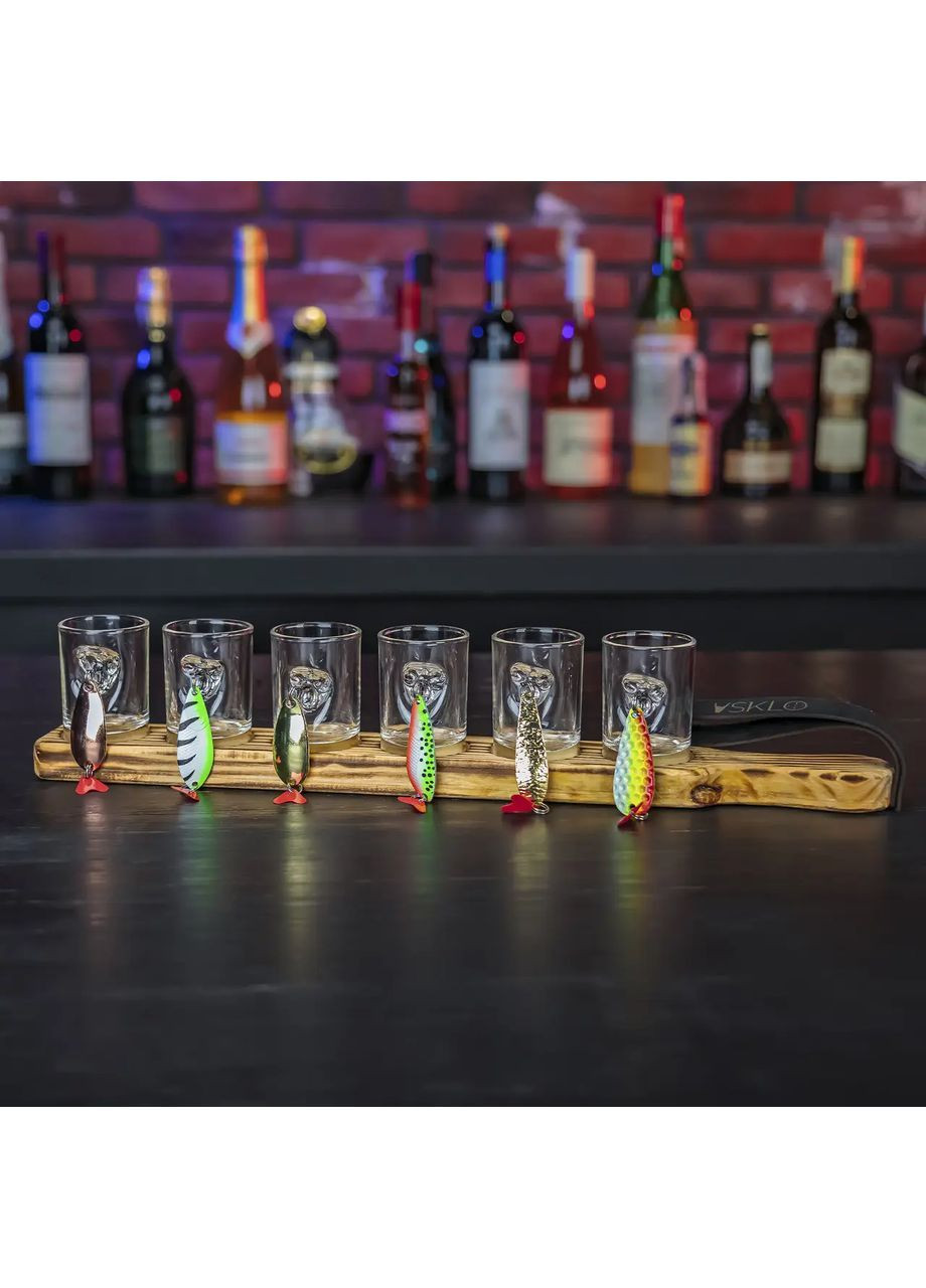 Рюмки на подставке с мормышкой 6 шт | Деревянная подарочная упаковка Handmade 225-001-046 (366889328)