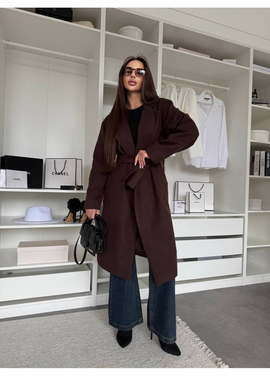 Коричневе демісезонне Пальто з кашеміру No Brand