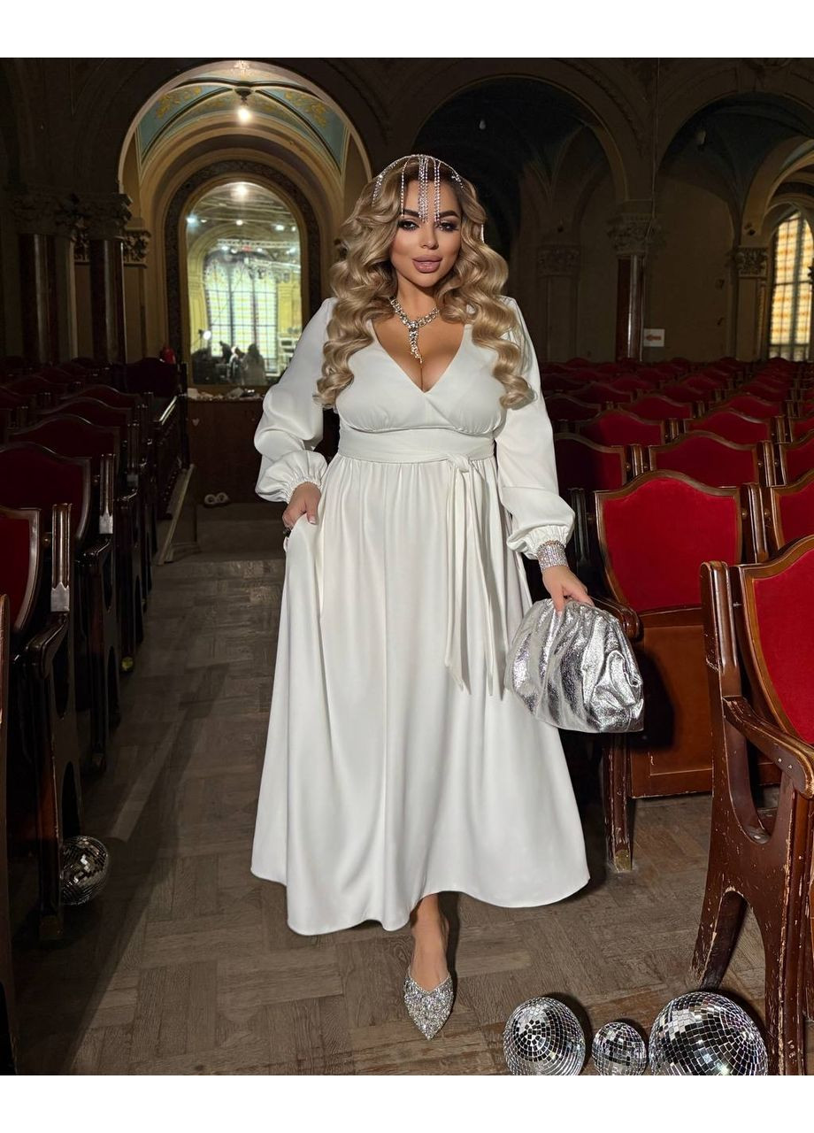 Молочное праздничный, коктейльное, вечернее платье из ткани тиар с резинкой на талии ❄️❄️❄️ бэби долл Україна однотонное