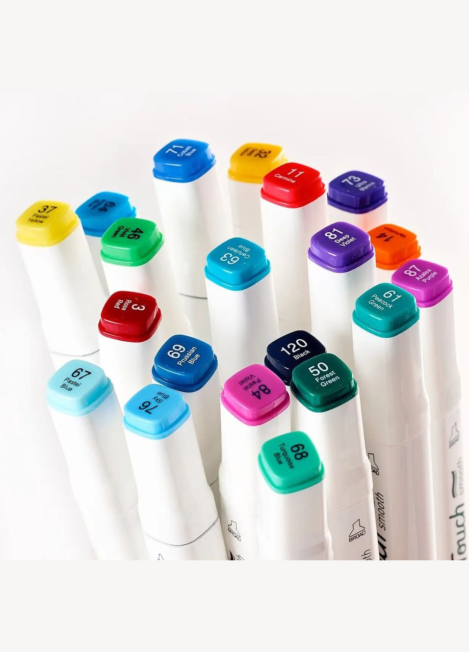 Маркери набір Smooth 200 шт двосторонні спиртові для малювання, скетчів+Підставка блакитна під маркери Touch (344573552)