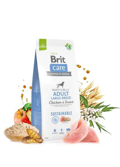 Сухий корм для собак Dog Sustainable Adult Large Breed з куркою та комахами 12 кг (8595602558742) Brit Care (305395817)