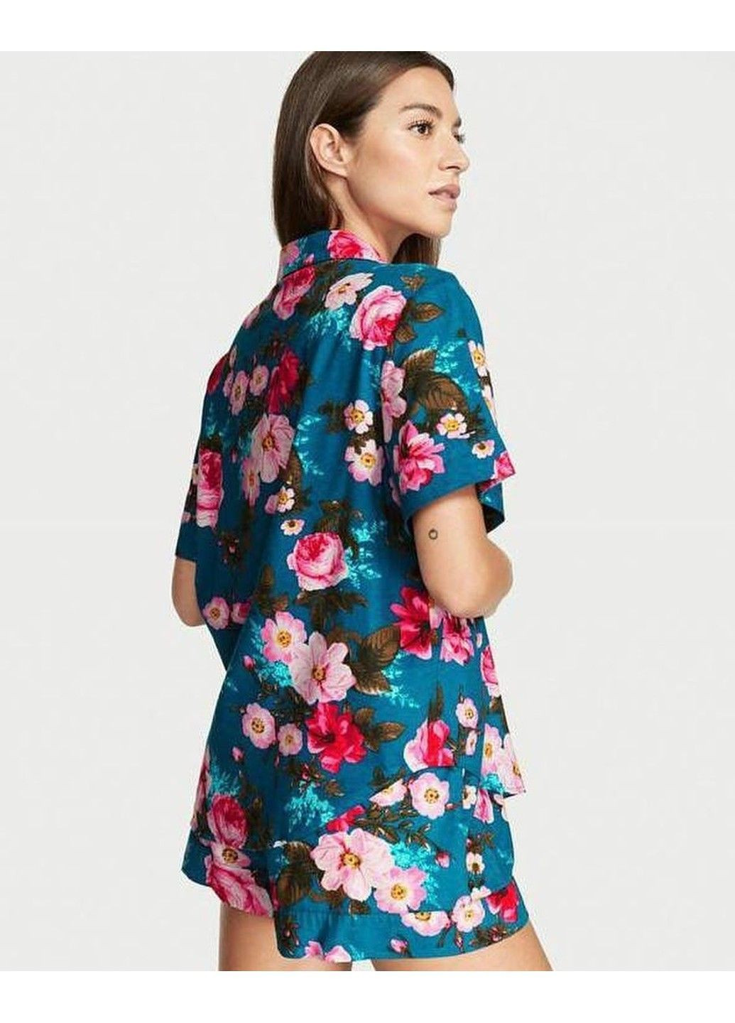 Синяя всесезон пижама с шортами flannel short pajama set Victoria's Secret