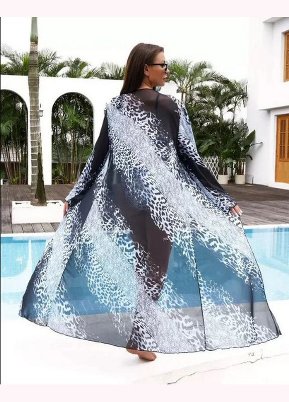 Сірий демісезонний купальник роздільний сірий з леопардовим принтом + туніка халат роздільний No Brand 7822