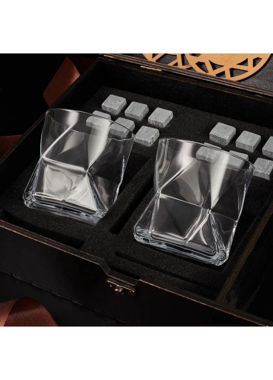 Камни для виски Деревянная коробка + Бокалы 2 шт Cassiopea 330 мл с секцией Bohemia (364550526)