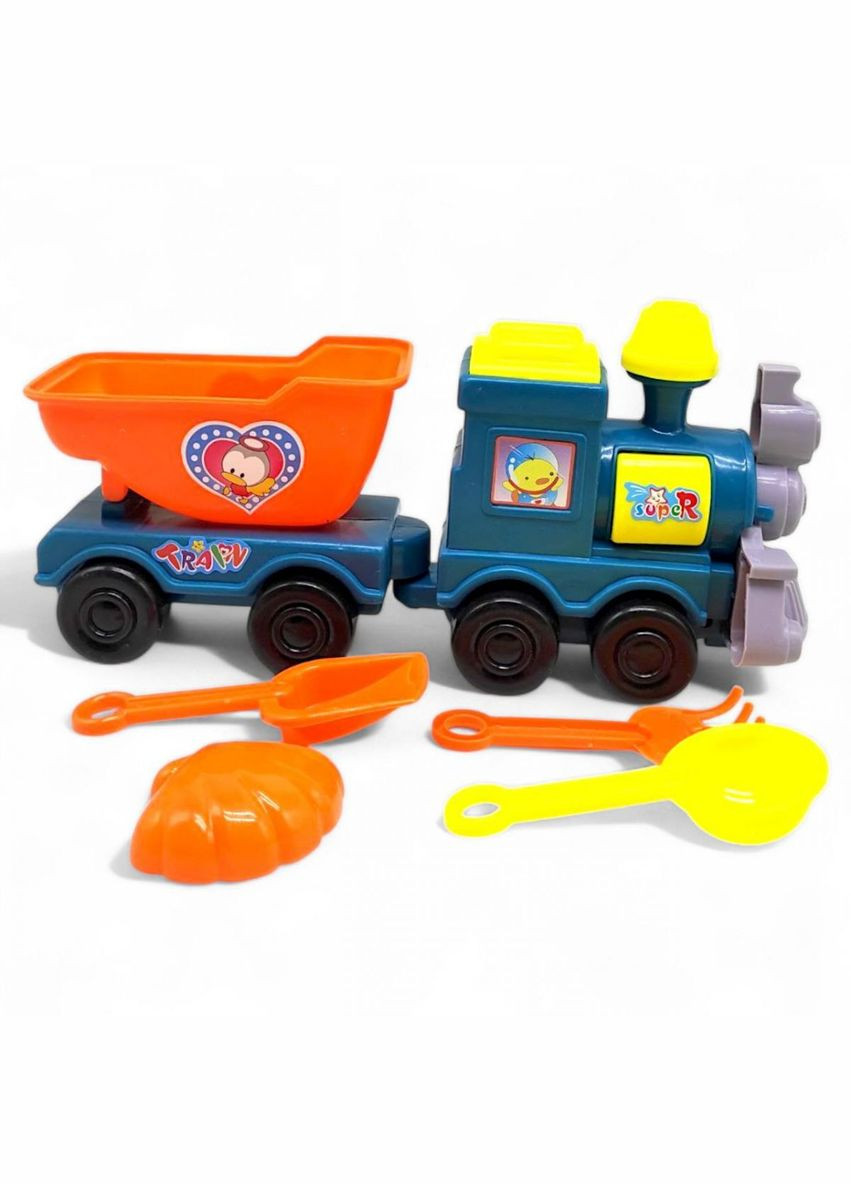 Потяг з пісочним набором (лопатка, грабельки, сито, формочка), мікс кольорів MIC (335077056)