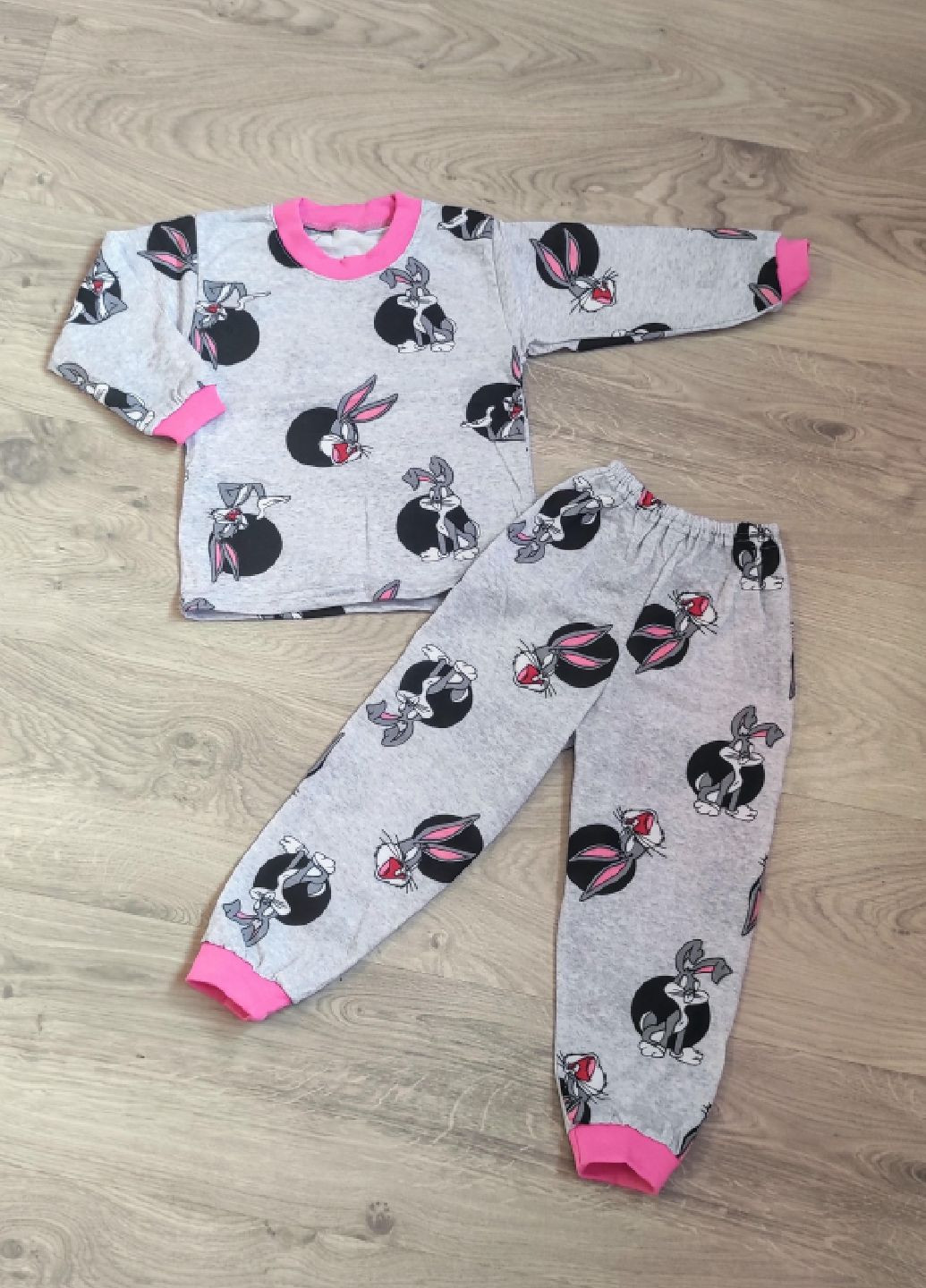 Комбінована всесезон піжама для дівчаток тепла з начосом лонгслів + брюки No Brand