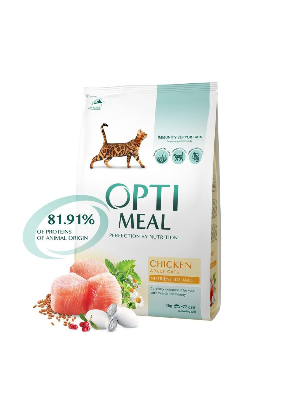 Сухой корм для взрослых кошек с Курицей 4 кг ОПТИМИЛ Optimeal (278308896)