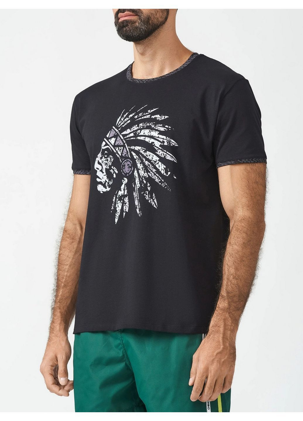 Чорна футболка чоловіча 2307t3 комфортна еластична дихаюча стильна преміум подарунок з коротким рукавом Geronimo