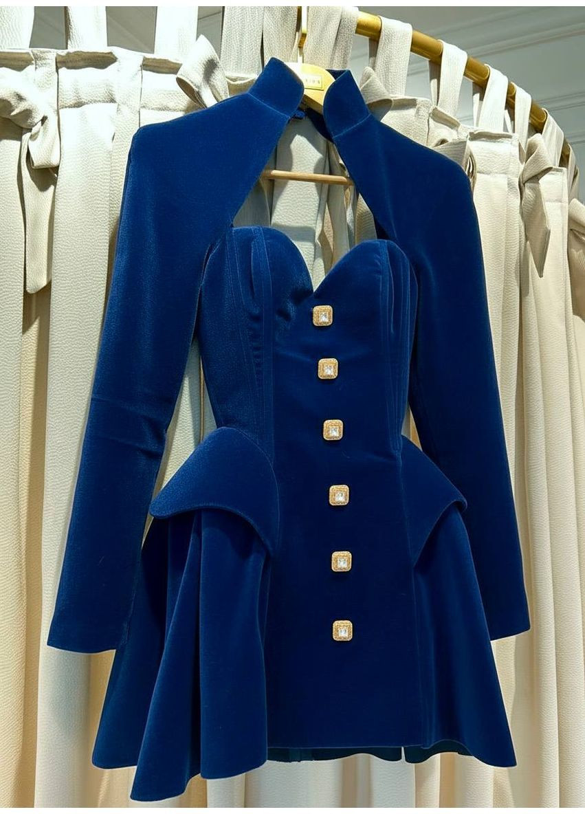 Синя повсякденний, вечірня, кежуал жіноча сукня кльош FINO Mode однотонна