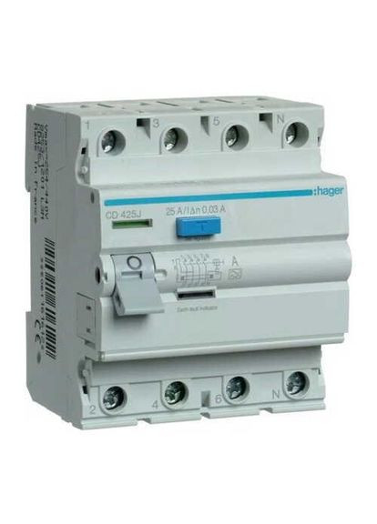 Пристрій захисного відключення 4P 25A 30мA тип A ( CDA425D ) Hager (365652394)