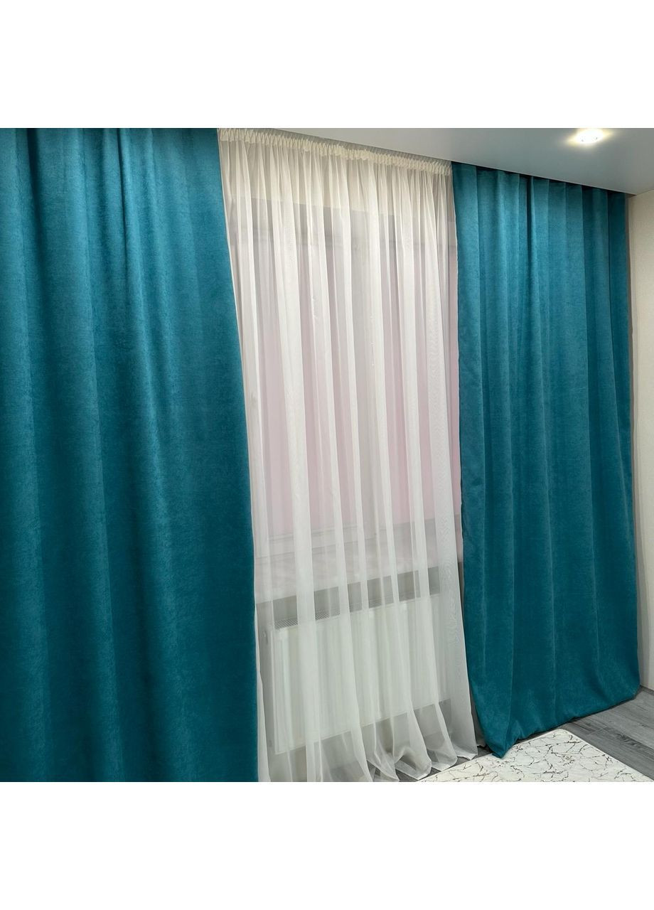 Комплект штор бірюзового кольору мікровелюр "Luxury Touch" (2 шт. по 1.5x2.7 м)- готові на тасьмі. Розкіш та затишок! No Brand (366561124)