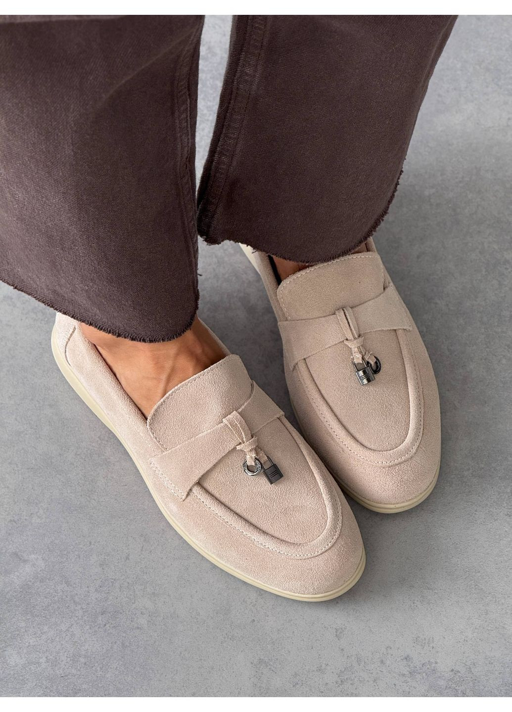 No Brand Стильные женские лоферы лоферы бежевый з натуральная замша, — демисезон (355411895)