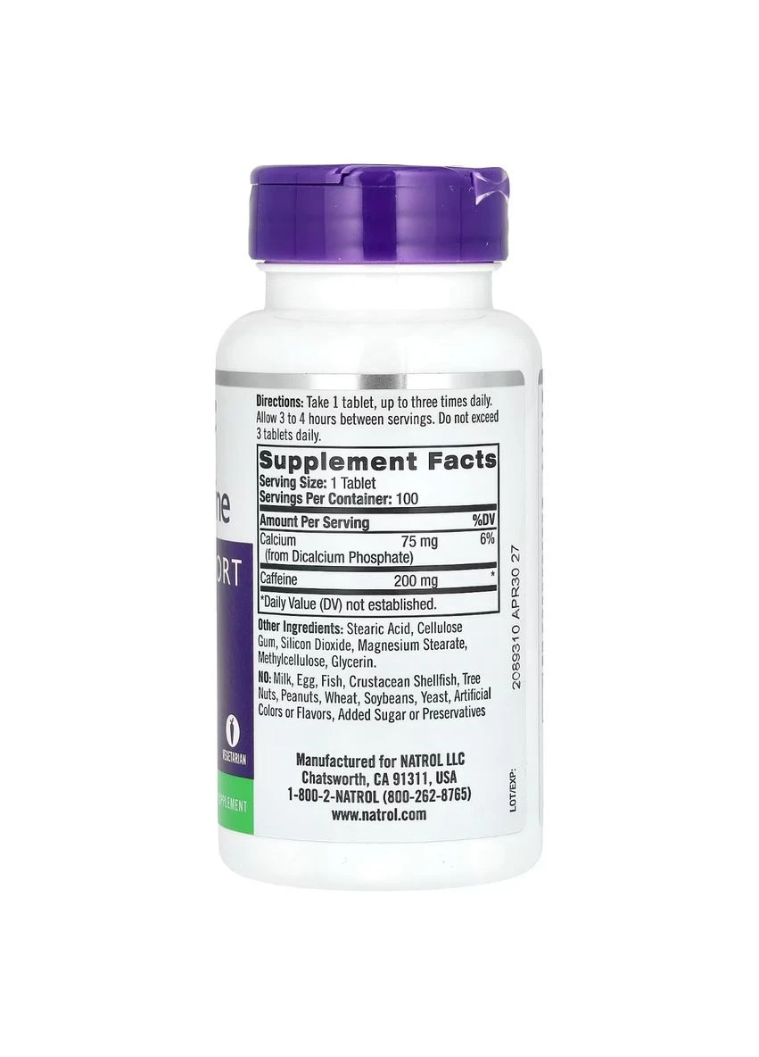 Кофеїн високоефективний, 200 мг, High Caffeine,, 100 таблеток Natrol (315145990)
