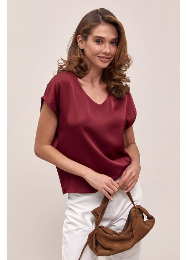 Бордовая блуза шелк-сатин 3019 черный Triko Bakh