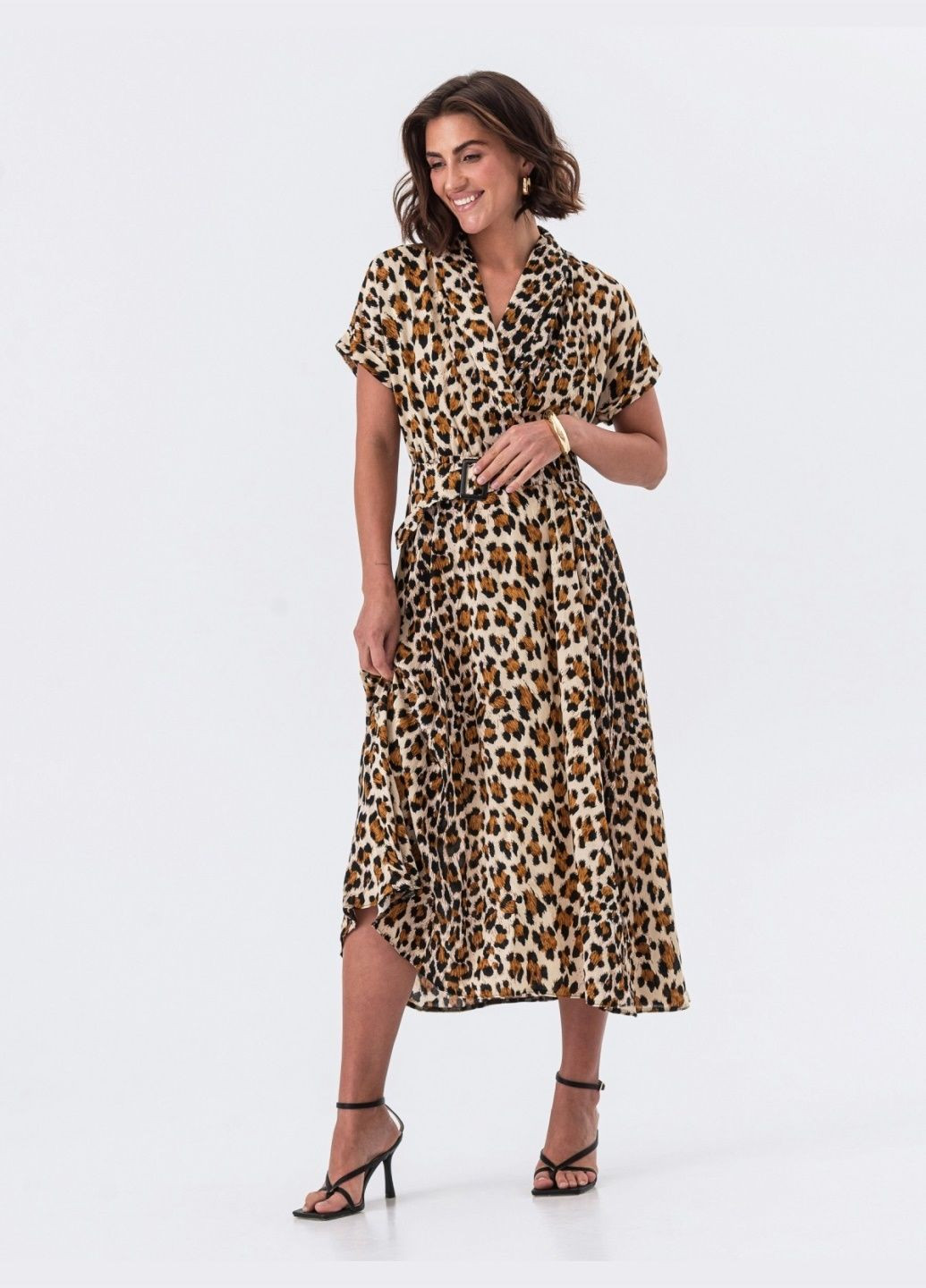 Бежева кежуал сукня-кльош в анімалістичний принт бежева Dressa з тваринним принтом