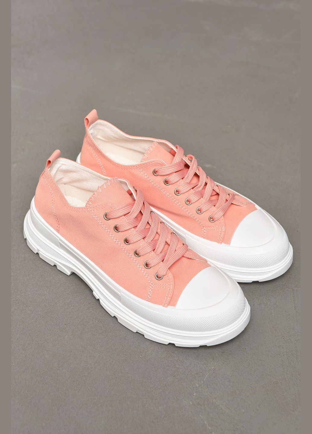 Персиковые кеды женские персикового цвета на шнуровке текстиль Let's Shop